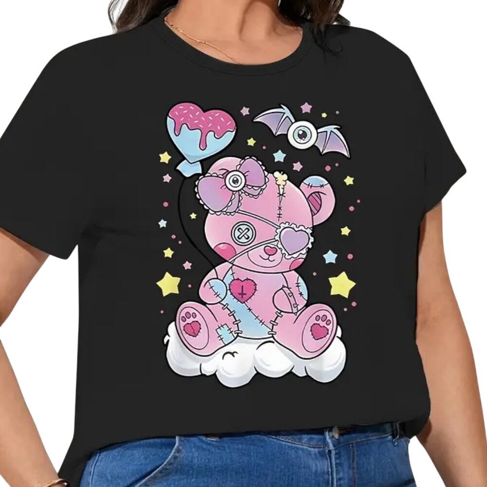 Teddy Bear Graphic Print T-Shirt in Black, Size L​